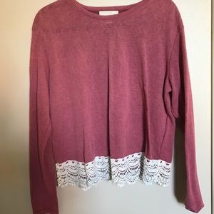 FOREVER 21 PINK LACE HEM LONG SLEEVE